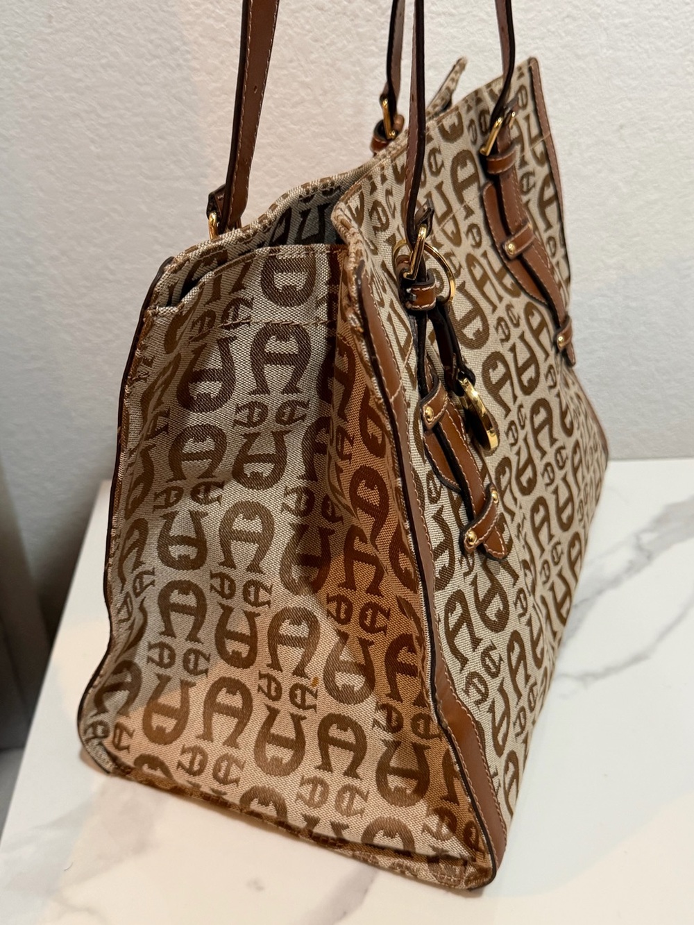 ETIENNE AIGNER Brown Logo Canvas Tote Bag EUC - Picture 4 of 8